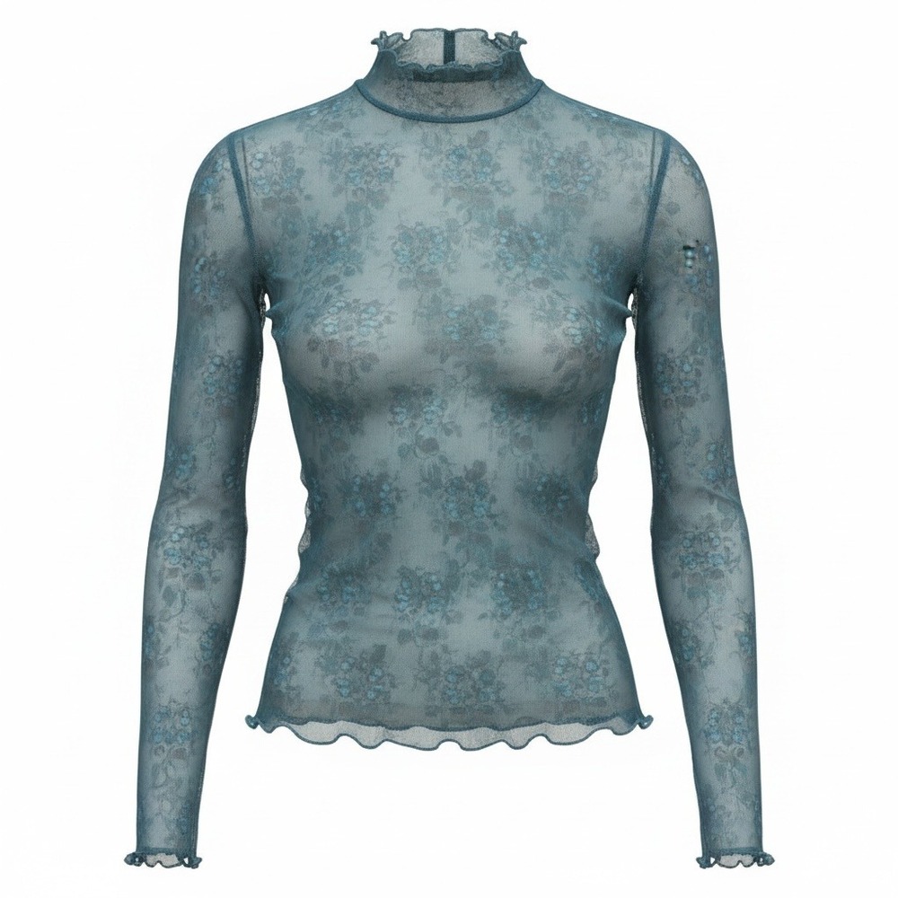 Wild Fable Lace Top Women XS Blue Grey Sheer Mesh Floral Coquette Whimsygoth